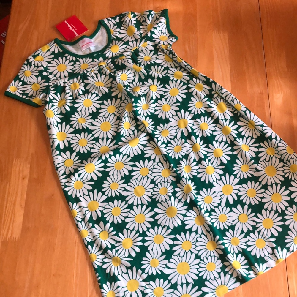 Hanna Andersson Green Daisy Print Casual Kids Dress